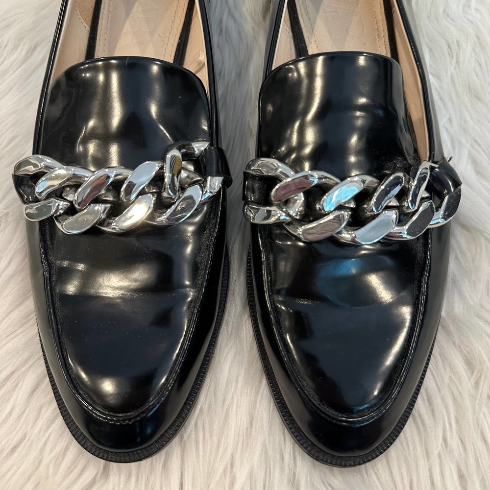 ZARA Chunky Chain Loafers Slip On Flats Faux Leather Shoes, Black - Picture 6 of 11